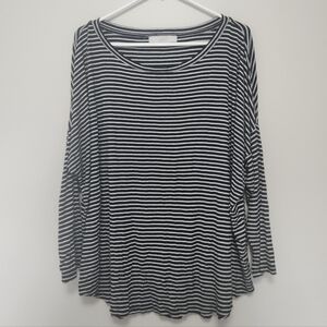 Loft Black White Stripe Soft Long Sleeve Top XL